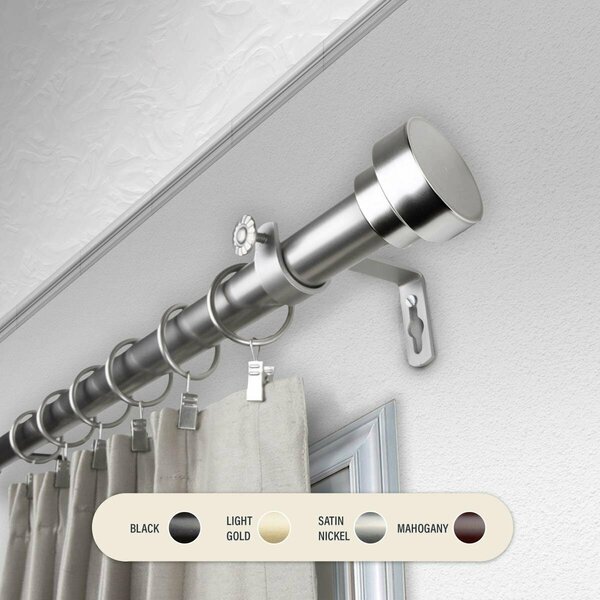 Central Design 1 in. Cover Curtain Rod with 48 to 84 in. Extension, Satin Nickel 100-37-485